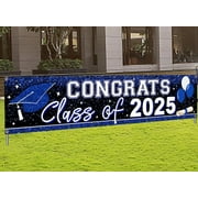 Large Congrats Grad Banner Blue Class of 2025 Banner Backdrop Graduation 2024 Yard Sign for Graduation Party Supplies Graduation Decorations 2024 (Blue)